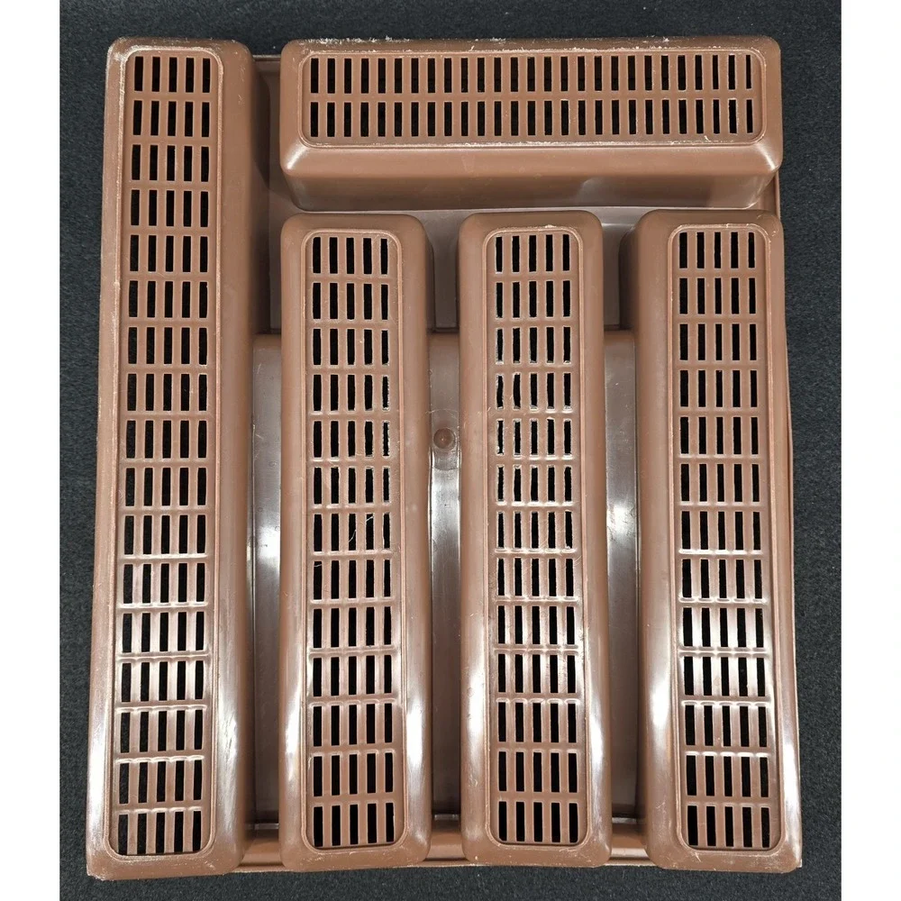 Vtg 70s Brown Cutlery‎ Tray Silverware Utensil Flatware Drawer Organizer 5 Slots